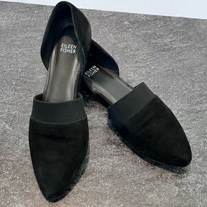 Eileen Fisher, Black Suede D’Orsay Flat, Slip-On Shoe, 8, Flats